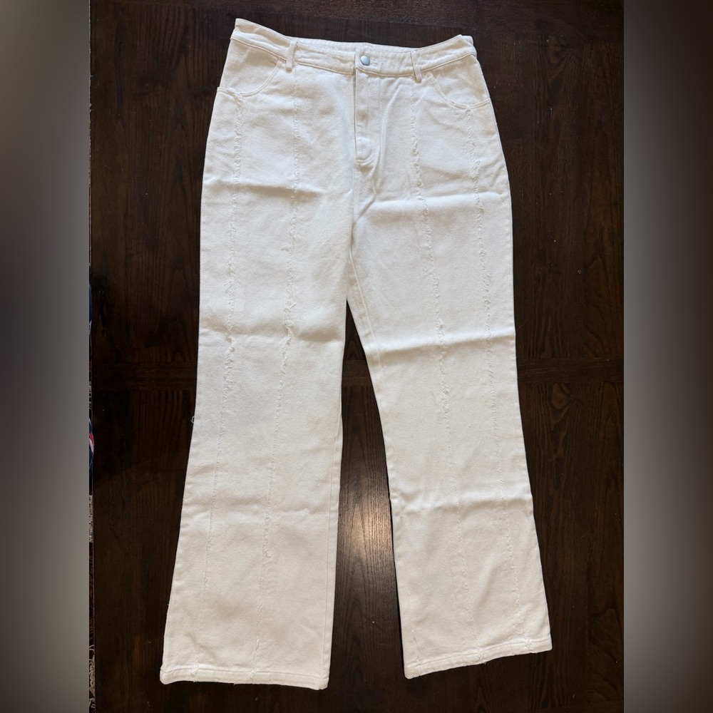 Gilli White High-Waisted Wide-Leg Jeans Women’s Size L Vertical Seam Denim Pants